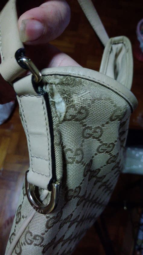 fabric handbags repair frayed corner gucci|handbag corner repair.